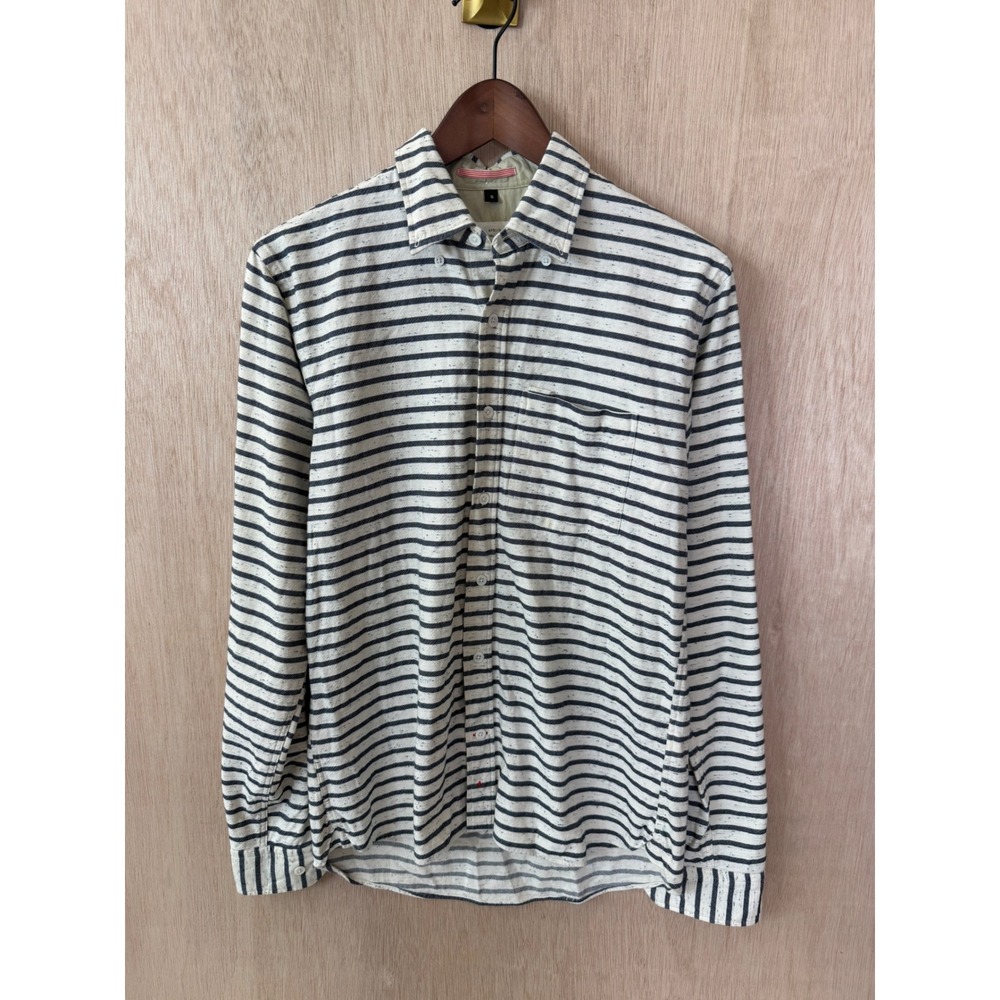 Apolis Global Citizen Mens Small Striped Button Down Shirt Cream Navy Textured
